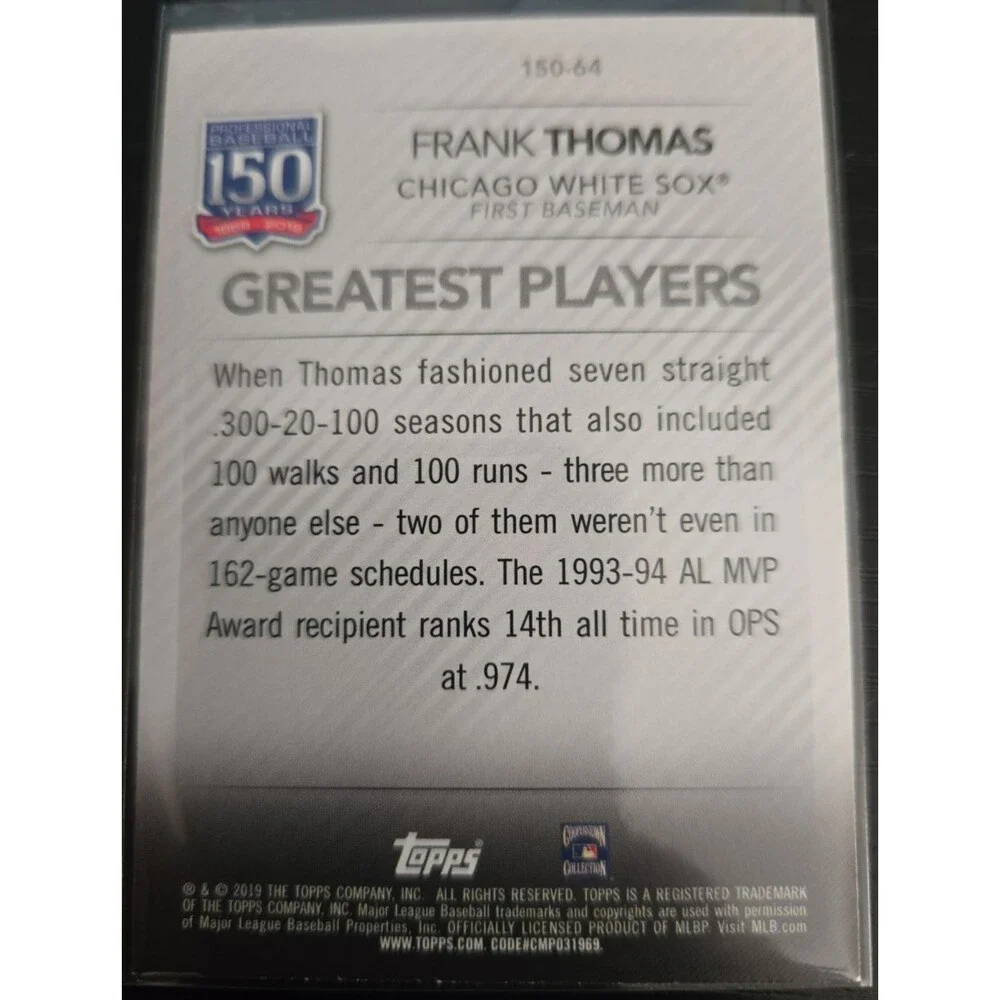 2019 Topps #150-64 Frank Thomas 150 Years of Professional Baseball Greatest Play
